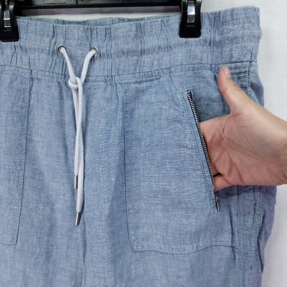 Athleta Cabo Linen Jogger Size 8 Pants Elastic Waist Drawstring Zip Pockets - Picture 8 of 13